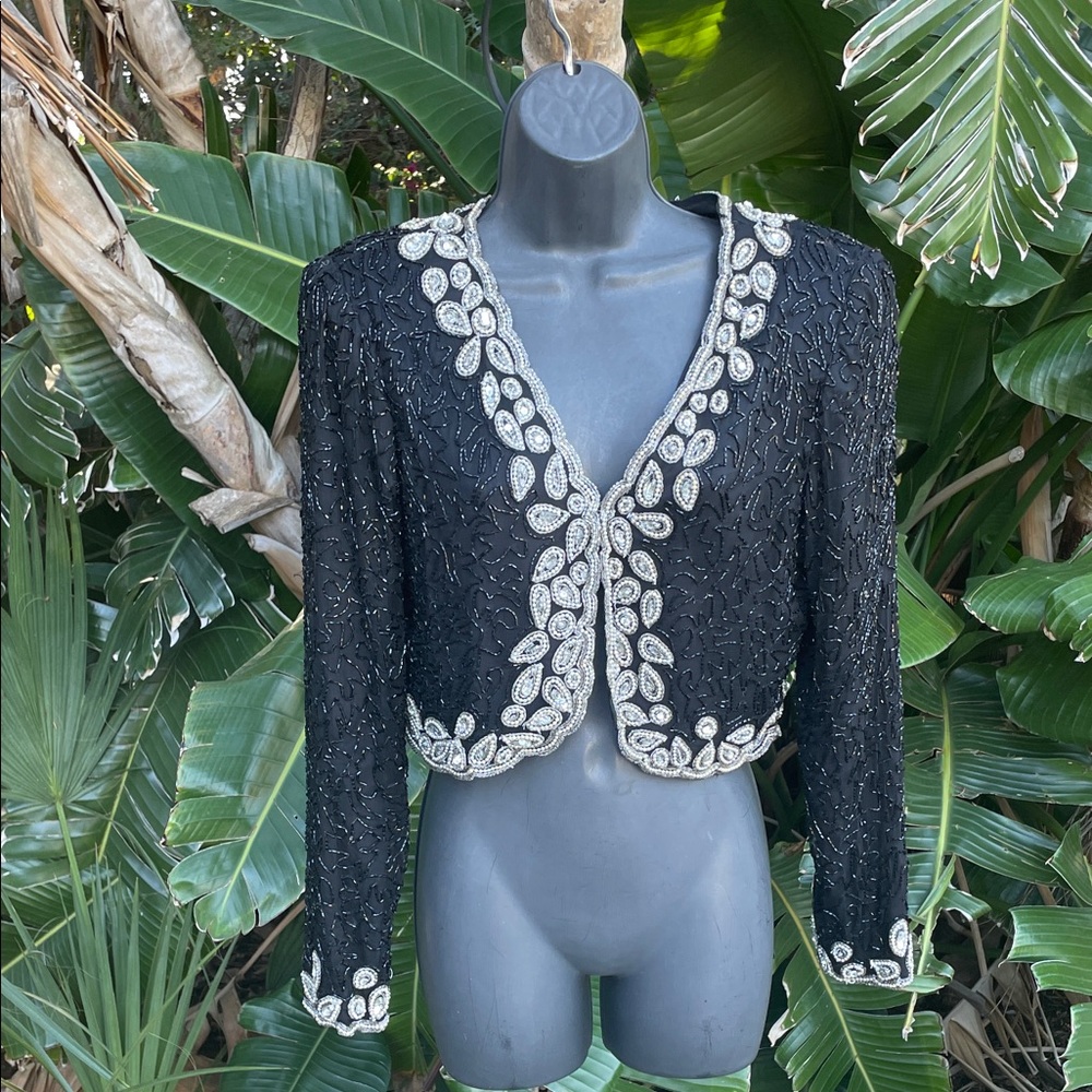 Vintage Lawrence Kazar beaded silk bolero